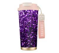 Bella tazza da caffè in acciaio con stampa glitter viola, thermos da caffè all'aperto, tazza da campeggio con coperchio a prova di perdite, tazze portatili per mantenere caldo/ghiaccio