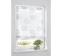 Bella - Tenda a rullo con occhielli, motivo circolare bianco e turchese, 60 x 140 cm, con ganci per finestra