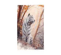 Bella tigre bianca nel cortile della foresta, bandierine per la casa, 0,9 x 1,5 m, striscione di auguri con occhielli per interni ed esterni, decorazioni per la casa