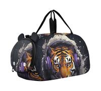 Bella Tigre Musica Viola Borsa Sportiva da Nuoto e Palestra con Scomparto per Scarpe Borsa da Viaggio per Il Fine Settimana Borsone per Ragazzi