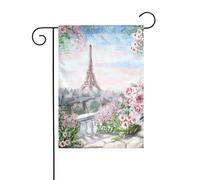Bella Torre Eiffel Parigi stampa bandiere da giardino per la decorazione esterna, piccola bandiera da cortile stagionale inverno Natale vacanza all'aperto decorazione
