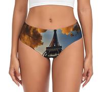 Bella Torre Eiffel Parigi Stampa Donna Slip Vita Alta Mutandine, Traspirante Intimo, Bikini Slip Biancheria Intima, Nero , 4XL