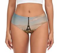 Bella Torre Eiffel Parigi Stampa Donna Slip Vita Alta Mutandine, Traspirante Intimo, Bikini Slip Biancheria Intima, Nero , M