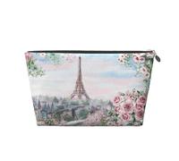 Bella Torre Eiffel Parigi stampata in pelle da viaggio borsa da toeletta con cerniera dorata per le donne in movimento, Argento, One Size, Beauty case