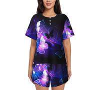 Bella usura incandescente del salotto del pigiama delle donne della farfalla con le cime e i pantaloncini della manica corta per la casa rilassata, Nero , M