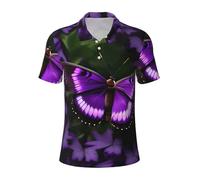 Bella viola farfalla uomo cotone polo manica corta casual estate camicie classiche colletto camicia da golf con, Nero , L