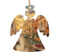 Bella vista sul canale di Venezia stampata 4 pezzi decorazioni per albero di Natale in legno a forma di angelo set per albero di Natale decorazioni da appendere e decorazioni natalizie per feste in