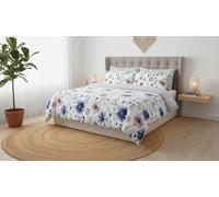 BELLA VITA O&N Parure Copripiumino Matrimoniale 100% Cotone - Set Letto 240x220 cm con 2 Federe 50x80 cm - Fantasia Floreale Double Face Elegante (Fiori blu e lilla)