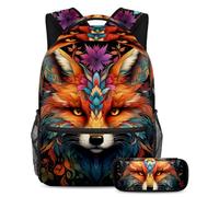 Bella volpe stile e funzionalità senza sforzo, zaino con astuccio, set di zaini per la scuola premium per ragazzi ragazze adolescenti, Multicolore#01, B:29.4x20x40cm P:19x7.5x3.8cm, Zaini Daypack