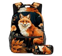 Bella volpe stile e funzionalità senza sforzo, zaino con astuccio, set di zaini per la scuola premium per ragazzi ragazze adolescenti, Multicolore#05, B:29.4x20x40cm P:19x7.5x3.8cm, Zaini Daypack