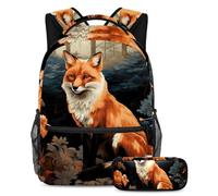 Bella volpe stile e funzionalità senza sforzo, zaino con astuccio, set di zaini per la scuola premium per ragazzi ragazze adolescenti, Multicolore#07, B:29.4x20x40cm P:19x7.5x3.8cm, Zaini Daypack