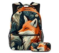 Bella volpe stile e funzionalità senza sforzo, zaino con astuccio, set di zaini per la scuola premium per ragazzi ragazze adolescenti, Multicolore#03, B:29.4x20x40cm P:19x7.5x3.8cm, Zaini Daypack