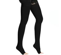 BellaAchtung Calze a compressione mediche per uomo e donna 20-30 mmHg - Supporto graduato - Calze da coscia - Calze a compressione per edema - Senza piede - Con fascia in silicone, Nero , XXXL