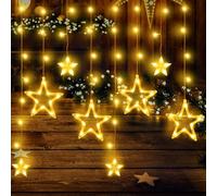 BellaAchtung Tenda luminosa da 2,3 m, 138 LED, a forma di stelle, luce natalizia, con timer, spina bianca calda, LED a stella, decorazione per interni ed esterni