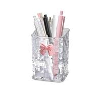 BellaBlend Acryl Stiftehalter per Scrivania, Chiaro Organizer per Penne Bicchiere Portatrucchi con Decorazione Fiocchi, Accessori Scolastici per Insegnanti, Idea Regalo (Trasparente)