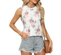 BellaDila Canotte da donna con occhielli eleganti e casual senza maniche a girocollo allentato a collo alto primavera estate camicette camicie per le donne 2025, Rosso floreale., XL