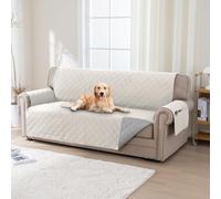 BellaHills 100% Impermeabile Copridivano 3 Posti con Braccioli, Copridivano Antigraffio Gatto, Copri Divano Trapuntato in Microfibra Con Tasche Portaoggetti, Seduta 172cm, Beige