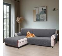 BellaHills Impermeabile Copridivano 3 Posti Con Penisola (Seduta 247cm), Copridivano Salvadivano Chaise Longue Angolare con Tasche, Antimacchia, Copridivano Penisola L Sinistra, Grigio