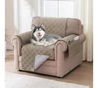 BellaHills Telo Copridivano 1 Posti/Poltrona 100% Impermeabile con Tasche Portaoggetti, Copri Divano Trapuntato in Microfibra Antigraffio Per Gatto, Seduta 55cm, Taupe