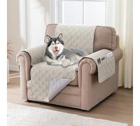 BellaHills Telo Copridivano 1 Posti/Poltrona 100% Impermeabile con Tasche Portaoggetti, Copri Divano Trapuntato in Microfibra Antigraffio Per Gatto, Seduta 55cm, Rovere Francese