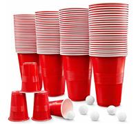 Bellanova Set da 100 Bicchieri da Birra Pong 500 ml con 10 Palline da Ping-Pong, Bicchieri Rossi e Blu Riutilizzabili, Adatti a Giochi di Squadra, Feste, Campeggio e Bevande (100 rossi)