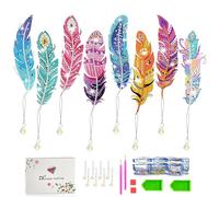 Bellanova Set DIY 8 Pezzi Segnalibri Piuma con Strass, Pittura con Diamanti Segnalibro con Pendente e Kit Attrezzi, per Bambini e Adulti (Multicolore)