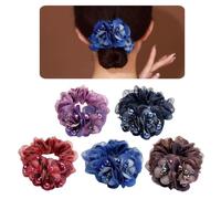 Belle Corde per Capelli Bling Perla Fiore Scrunchie Trasparenza Coda di Cavallo Elastici Organza Copricapo Legami Per Capelli W4T7