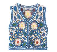 Belle Donne Gilet Estivi Senza Maniche Button Down Crochet Ins Floreale Maglia Cardigan Top Ins Coreano Femminile Capispalla floreale casual senza maniche top per le donne moda cotone estate scollo a