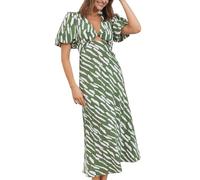 Belle Dress Up per ragazze, elegante abito casual da donna con scollo a V floreale in linea A, design midi per abiti primaverili estivi, verde, L