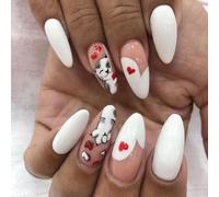 Belle Gatti Premere Su Unghie Lucide Finte Unghie A Forma Di Mandorla Bianca Copertine Intere Incollare Su Chiodi Cuore Chiodi Acrilici