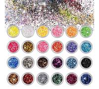 Belle Glitter Chunky Sparkle Glitter per Corpo Viso Occhi Unghie Capelli per musica Festival Masquerade Halloween Party 24 Colori