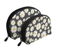 Belle margherite bianche, Borsa per trucco a conchiglia Portamonete da donna Borsa da toilette piccola Borsa per cosmetici 2 pezzi