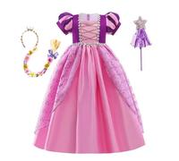Belle & Moana Costume Rapunzel Bambina, Vestito Carnevale Rapunzel Bambina con Accessori Per Compleanno Partito Cosplay Natale Halloween 5-6 anni