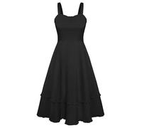 Belle Poque Abito lungo da donna, casual, scollo a cuore, senza maniche, a linea, Nero , XL