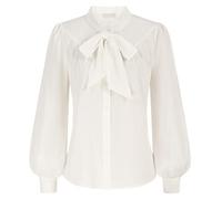 Belle Poque Camicetta vittoriana da donna, vintage, con colletto alla coreana, maniche a lanterna, con fiocco, avorio, L