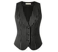 Belle Poque - Gilet da donna, stile vintage, smanicato, con bavero e colletto, monopetto, elegante, con tasche, Strisce bianche e nere., L