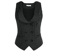 Belle Poque Gilet da donna vintage, senza maniche, a doppio petto, Bianco e nero a strisce, XXL