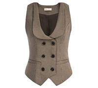 Belle Poque Gilet da donna vintage, senza maniche, a doppio petto, Marrone scuro&Chidori Grata, L
