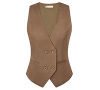 Belle Poque Gilet da donna vintage senza maniche con scollo a V, doppio petto, orlo fazzoletto con tasche, Marrone caffè, S