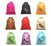 Belle ricamati tacchi panno di seta coulisse scarpe borse donna viaggio sacchetti di stoccaggio all'ingrosso riutilizzabili scarpe copre con foderato, colori misti (10 pezzi), 10.6 x 14 inch about