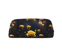 Belle rose gialle in pelle leggera portatile con cerniera portapenne 20,5 x 5,5 x 8 cm per ufficio viaggio trucco borsa portaoggetti, Argento, Taglia unica, Portamonete