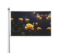 Belle rose gialle stampe Bandiera su entrambi i lati 3 x 5FT leggera e resistente al colore con asole Ideale per feste all'aperto e giardini.