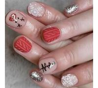 Belle unghie a pressione in ABS, decorazione artistica a forma di pupazzi di neve, corte, quadrate, per donne e ragazze, 24 pezzi