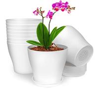 BELLE VOUS 10 Pezzi Vasi Plastica Bianchi da Interno - Vasi Interno da 13,5 cm con Fori di Drenaggio e Sottovasi - Vasi Decorativi per Piante D’Appartamento, Piante Grasse o Vivai da Semina