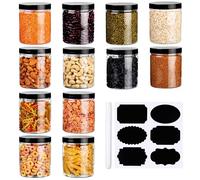 Belle Vous 12 Pezzi Barattoli Plastica con Coperchio, Etichette e Penna - Contenitori Ermetici Riutilizzabili da 500 ml - Vasetti Plastica per Alimenti Secchi, Spezie, Arachidi e Prodotti Artigianali