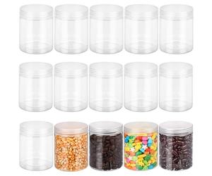BELLE VOUS 15pz Barattolini Plastica con Coperchio 240 ml - Barattoli Plastica Trasparente Rotondi Senza BPA - Contenitori Cosmetici Vuoti, Lozioni, Prodotti di Bellezza, Slime, Artigianato, Viaggi
