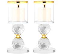 Belle Vous 2 Pezzi Portacandele Vetro Cristallo Oro - A15,5 cm - Candelabri Moderni - Centrotavola Vetro Decorativo per Casa, Matrimonio, Festa, Tavola e Sala Da Pranzo