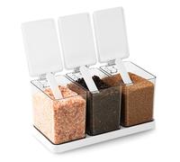 BELLE VOUS 3 Barattoli - Porta Zucchero Caffè Pasta - Contenitori da Cucina Cubici - Barattolo Ermetico Alimenti - per Sale Grosso e Fino - Contenitore Spezie e Caffè in Polvere