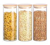 Belle Vous 3 Barattoli Vetro Ermetici con Coperchi in Bambù - Contenitori Ermetici per Alimenti Vetro da 950 ml - Organizer Dispensa per Pasta, Farina, Cereali, Zucchero, Caffè In Grani, Tè e Altro