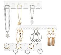 BELLE VOUS (3 Pezzi Porta Collane da Appendere in Acrilico Trasparente - Set di Ganci Adesivi Trasparenti e Mollette - Porta Gioielli da Appendere per Collane, Anelli, Bracciali e Orecchini